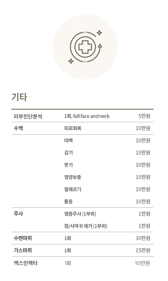 기타 가격표