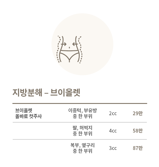 지방분해 및 바디슬림 시술 가격표